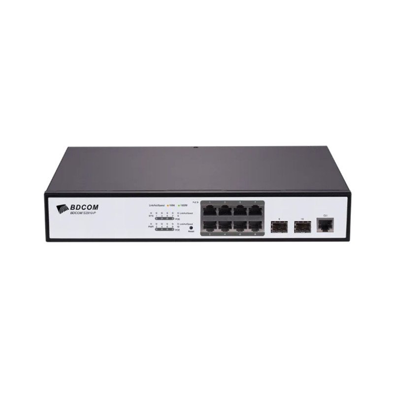 BDCOM S2510-P 8 Port Gigabit Yönetilebilir PoE Switch 130W 2 SFP Pallas Cloud Destekli