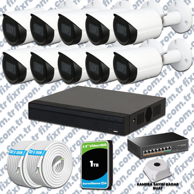 Dahua 10 Kameralı IP 1080P Gece Görüşlü Güvenlik Kamerası Mikrofonlu