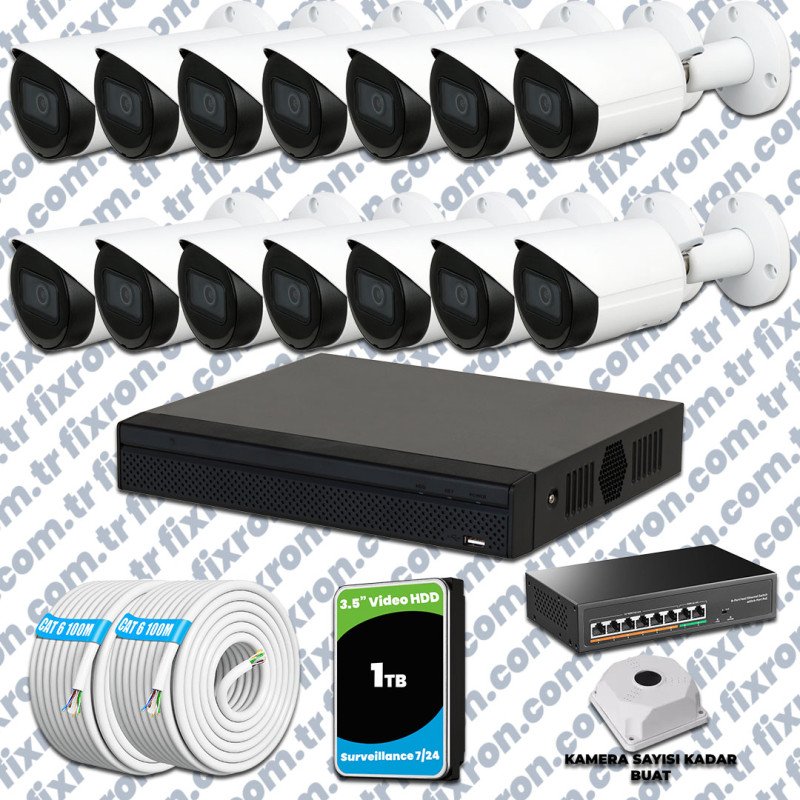 Dahua 14 Kameralı IP 1080P Gece Görüşlü Güvenlik Kamerası Mikrofonlu