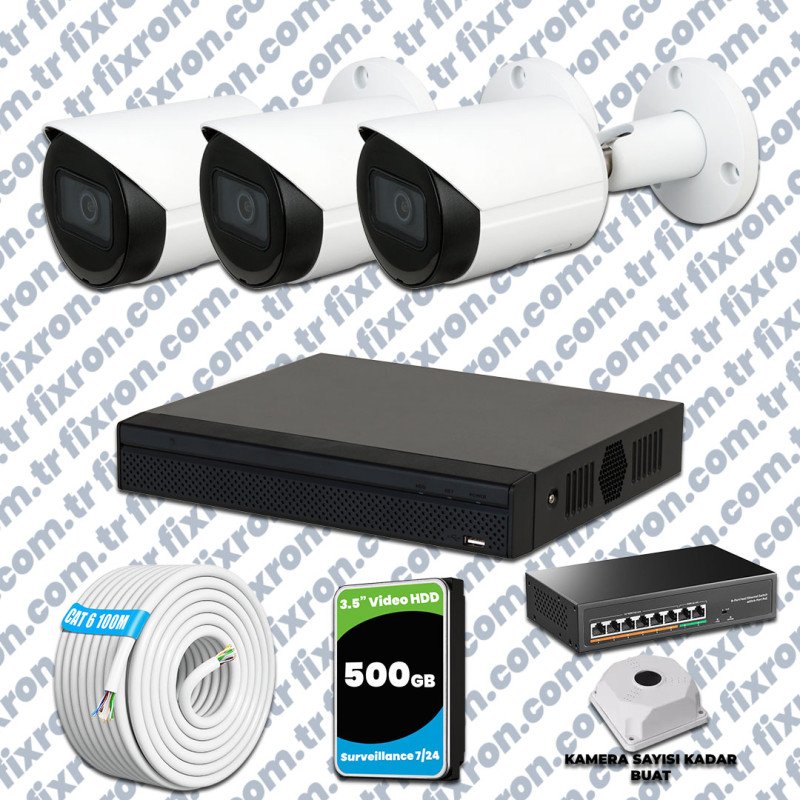 Dahua 3 Kameralı IP 1080P Gece Görüşlü Güvenlik Kamerası Mikrofonlu
