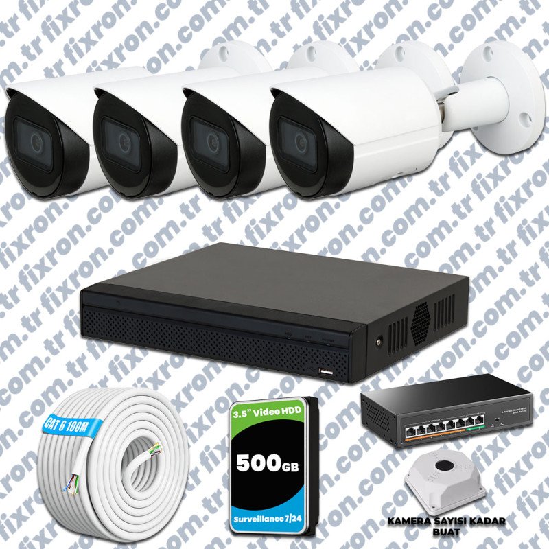 Dahua 4 Kameralı IP 1080P Gece Görüşlü Güvenlik Kamerası Mikrofonlu