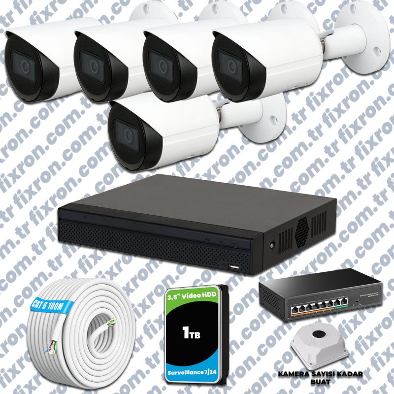 Dahua 5 Kameralı IP 1080P Gece Görüşlü Güvenlik Kamerası Mikrofonlu