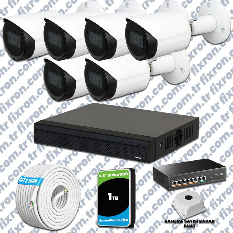 Dahua 6 Kameralı IP 1080P Gece Görüşlü Güvenlik Kamerası Mikrofonlu