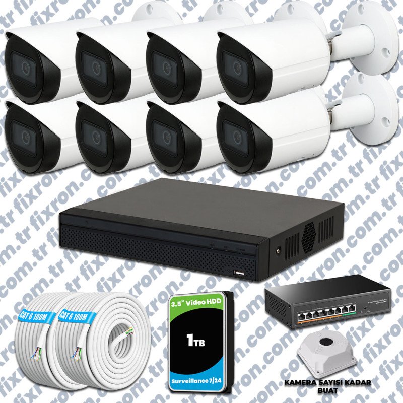 Dahua 8 Kameralı IP 1080P Gece Görüşlü Güvenlik Kamerası Mikrofonlu