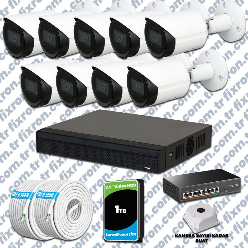 Dahua 9 Kameralı IP 1080P Gece Görüşlü Güvenlik Kamerası Mikrofonlu