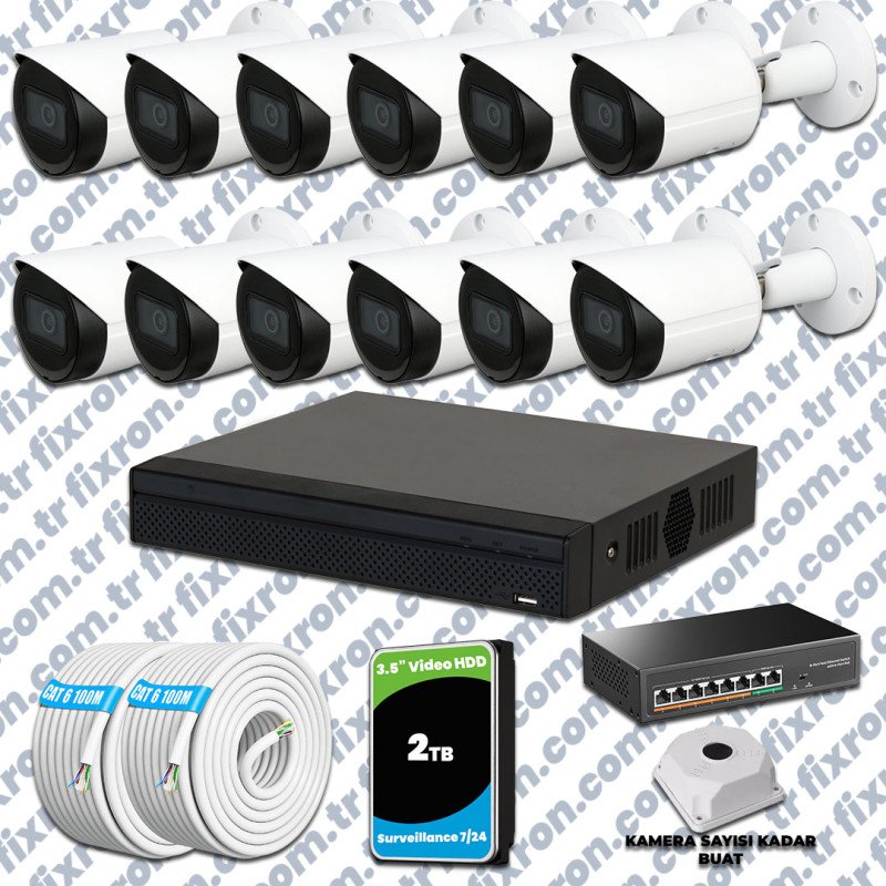 Dahua 12 Kameralı IP 1440P Gece Görüşlü Güvenlik Kamerası Mikrofonlu