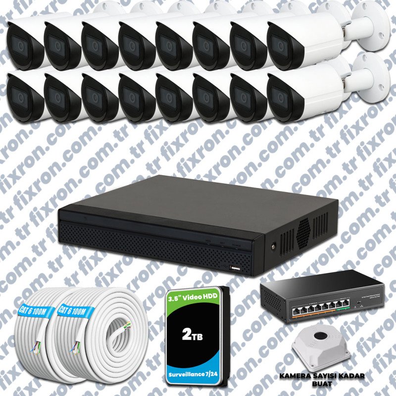 Dahua 16 Kameralı IP 1440P Gece Görüşlü Güvenlik Kamerası Mikrofonlu