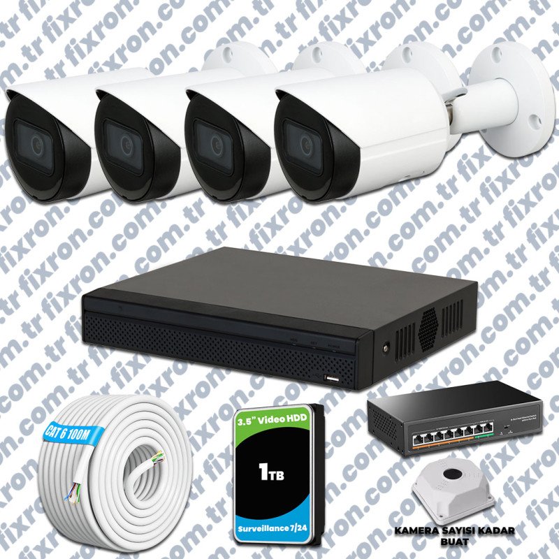 Dahua 4 Kameralı IP 1440P Gece Görüşlü Güvenlik Kamerası Mikrofonlu