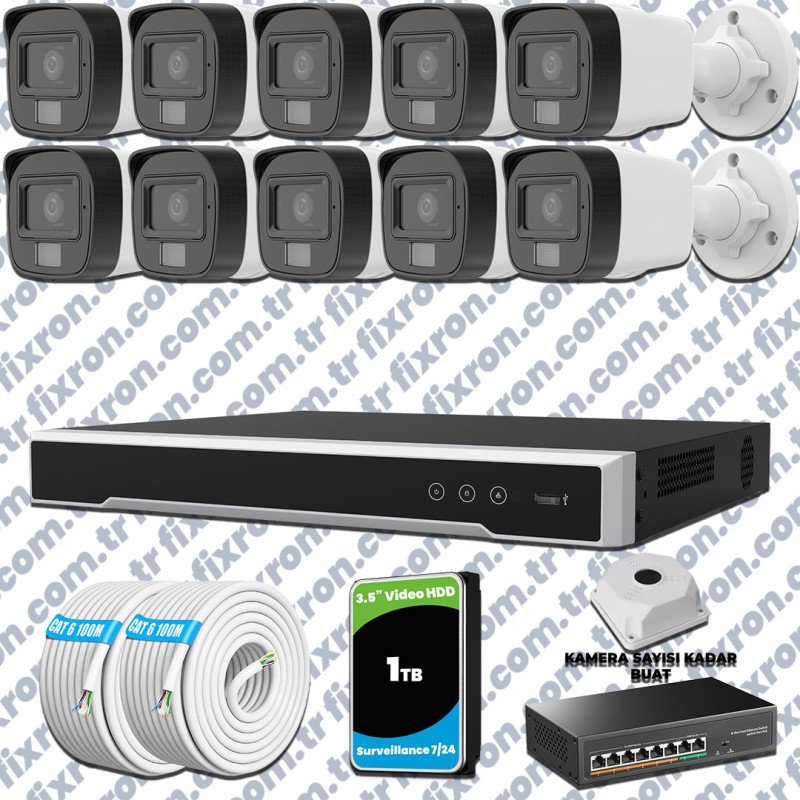 Hikvision 10 Kameralı IP Full HD Renkli Güvenlik Kamerası Mikrofonlu