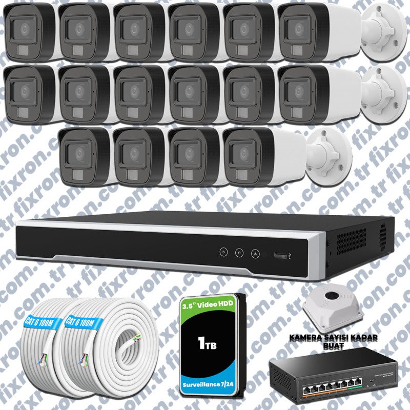 Hikvision 16 Kameralı IP Full HD Renkli Güvenlik Kamerası Mikrofonlu