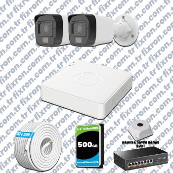 Hikvision 2 Kameralı IP Full HD Renkli Güvenlik Kamerası Mikrofonlu