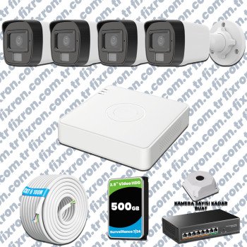 Hikvision 4 Kameralı IP Full HD Renkli Güvenlik Kamerası Mikrofonlu