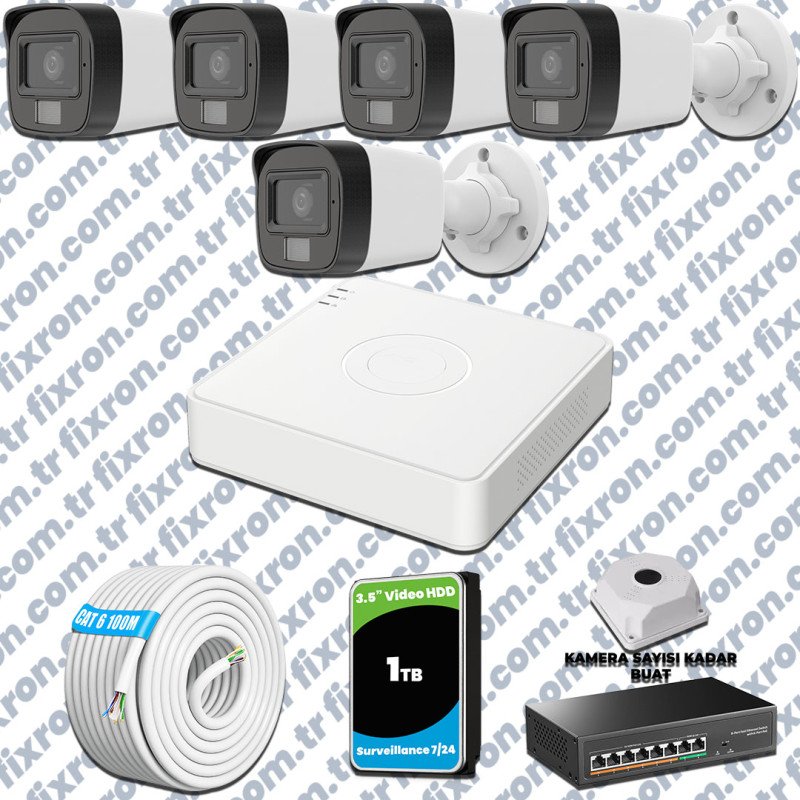 Hikvision 5 Kameralı IP Full HD Renkli Güvenlik Kamerası Mikrofonlu