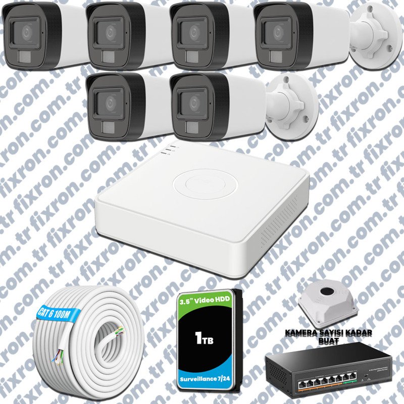 Hikvision 6 Kameralı IP Full HD Renkli Güvenlik Kamerası Mikrofonlu