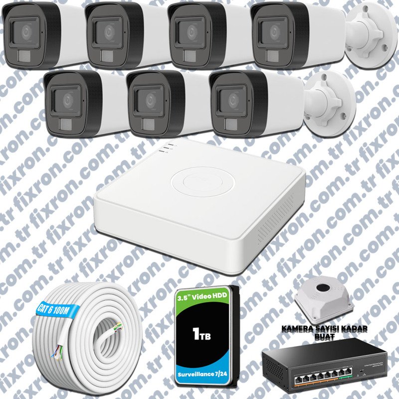 Hikvision 7 Kameralı IP Full HD Renkli Güvenlik Kamerası Mikrofonlu