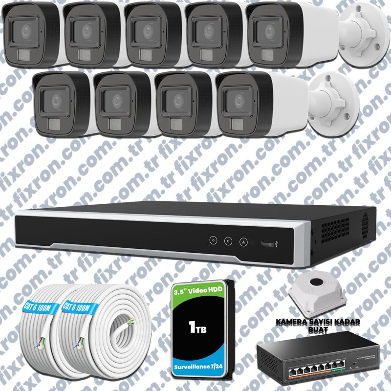 Hikvision 9 Kameralı IP Full HD Renkli Güvenlik Kamerası Mikrofonlu