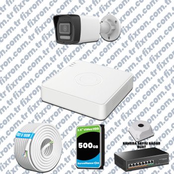 Hikvision 1 Kameralı IP 1080P ColorVu Güvenlik Kamerası Mikrofonlu Olay Anında bildirim