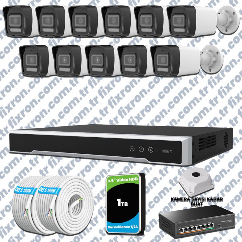 Hikvision 11 Kameralı IP 1080P ColorVu Güvenlik Kamerası Mikrofonlu Olay Anında bildirim
