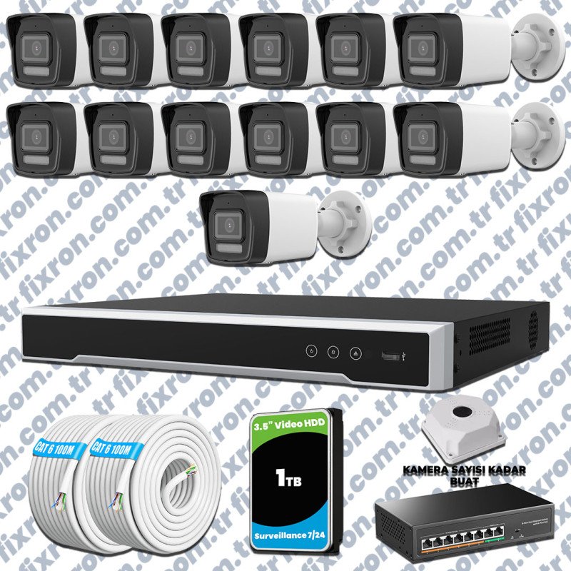 Hikvision 13 Kameralı IP 1080P ColorVu Güvenlik Kamerası Mikrofonlu Olay Anında bildirim