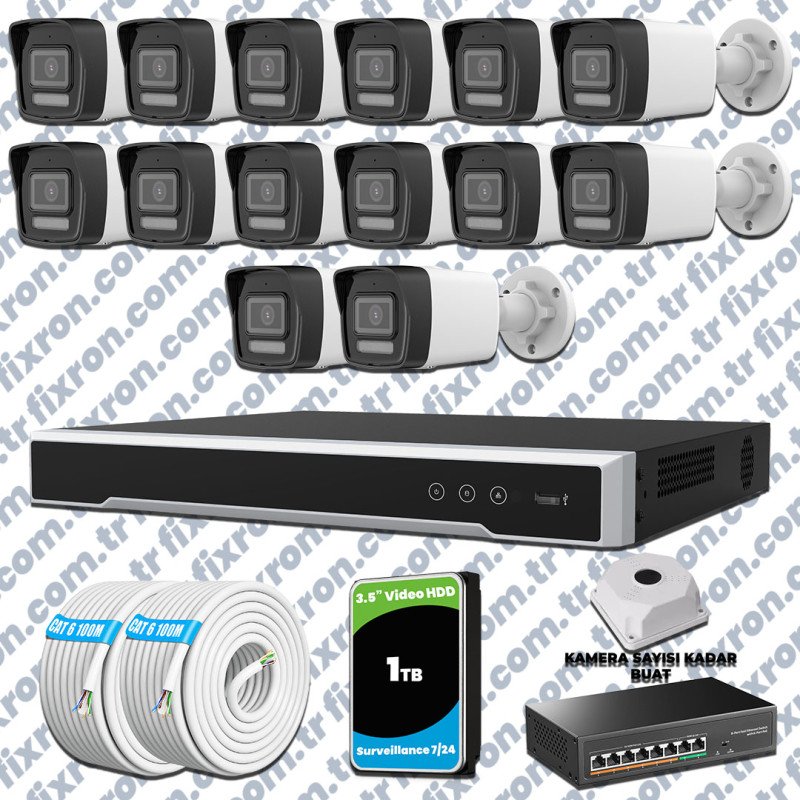 Hikvision 14 Kameralı IP 1080P ColorVu Güvenlik Kamerası Mikrofonlu Olay Anında bildirim