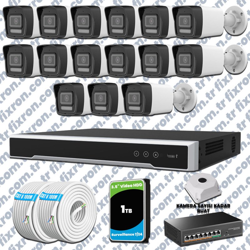 Hikvision 15 Kameralı IP 1080P ColorVu Güvenlik Kamerası Mikrofonlu Olay Anında bildirim