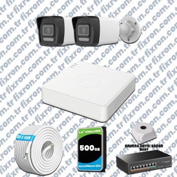 Hikvision 2 Kameralı IP 1080P ColorVu Güvenlik Kamerası Mikrofonlu Olay Anında bildirim