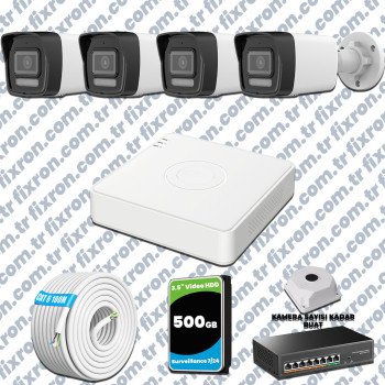 Hikvision 4 Kameralı IP 1080P ColorVu Güvenlik Kamerası Mikrofonlu Olay Anında bildirim