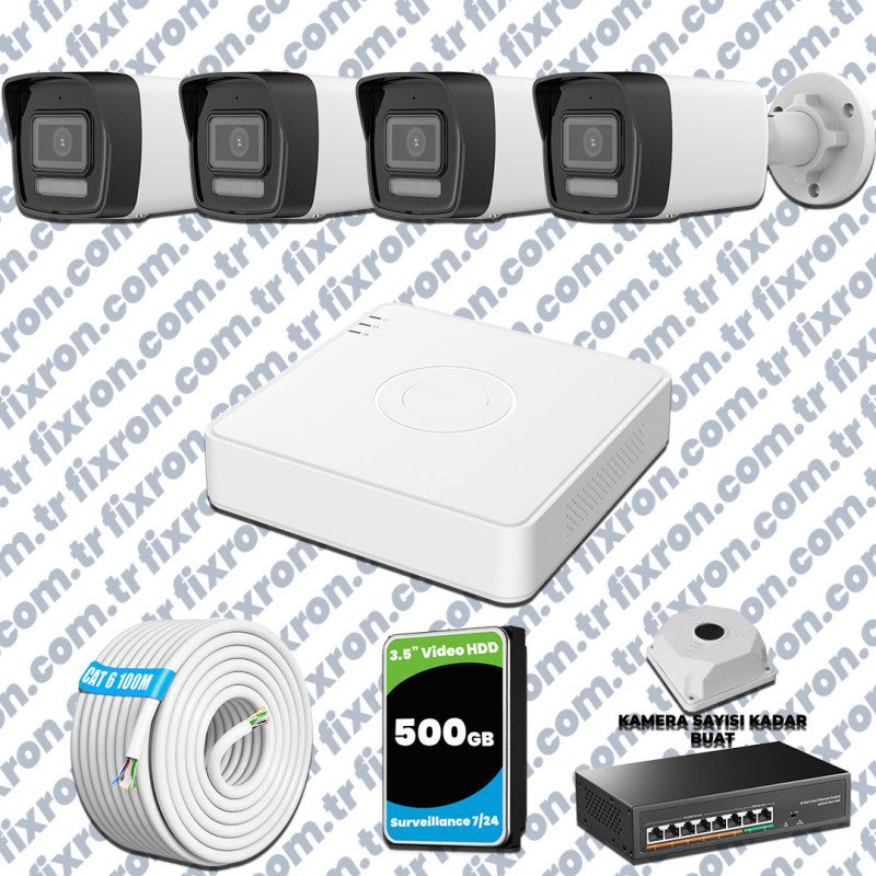 Hikvision 4 Kameralı IP 1080P ColorVu Güvenlik Kamerası Mikrofonlu Olay Anında bildirim