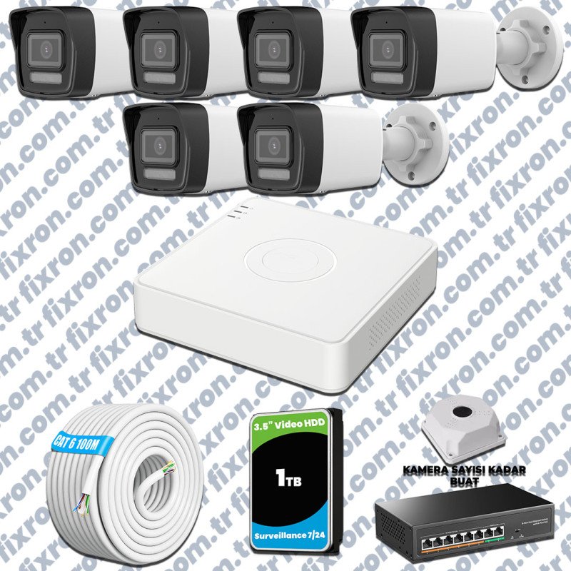 Hikvision 6 Kameralı IP 1080P ColorVu Güvenlik Kamerası Mikrofonlu Olay Anında bildirim