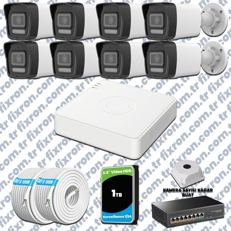 Hikvision 8 Kameralı IP 1080P ColorVu Güvenlik Kamerası Mikrofonlu Olay Anında bildirim
