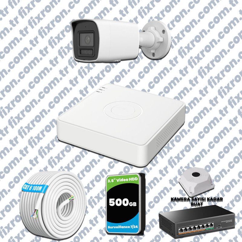 Hikvision Hibrit IP ColorVu 1 Kameralı Güvenlik Kamerası Mikrofonlu Olay Anında bildirim