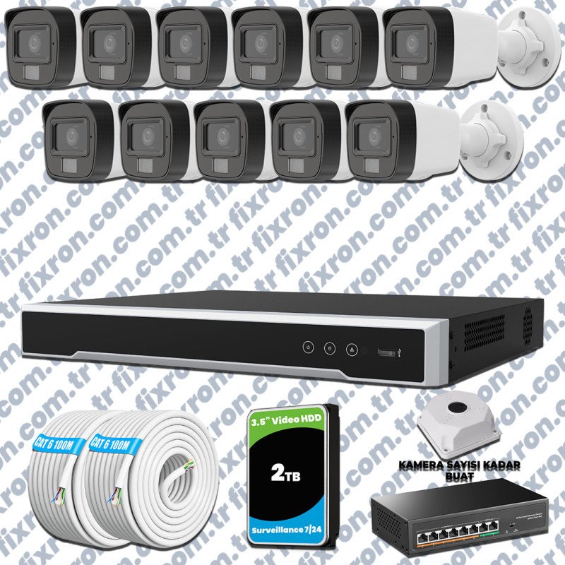 Hikvision 11’li İP 4MP Güvenlik Kamerası Seti Colorvu Mikrofonlu Olay Anında Bildirim