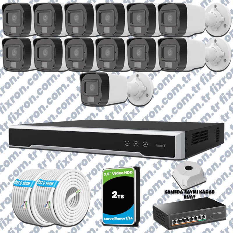 Hikvision 13’lü İP 4MP Güvenlik Kamerası Seti Colorvu Mikrofonlu Olay Anında Bildirim