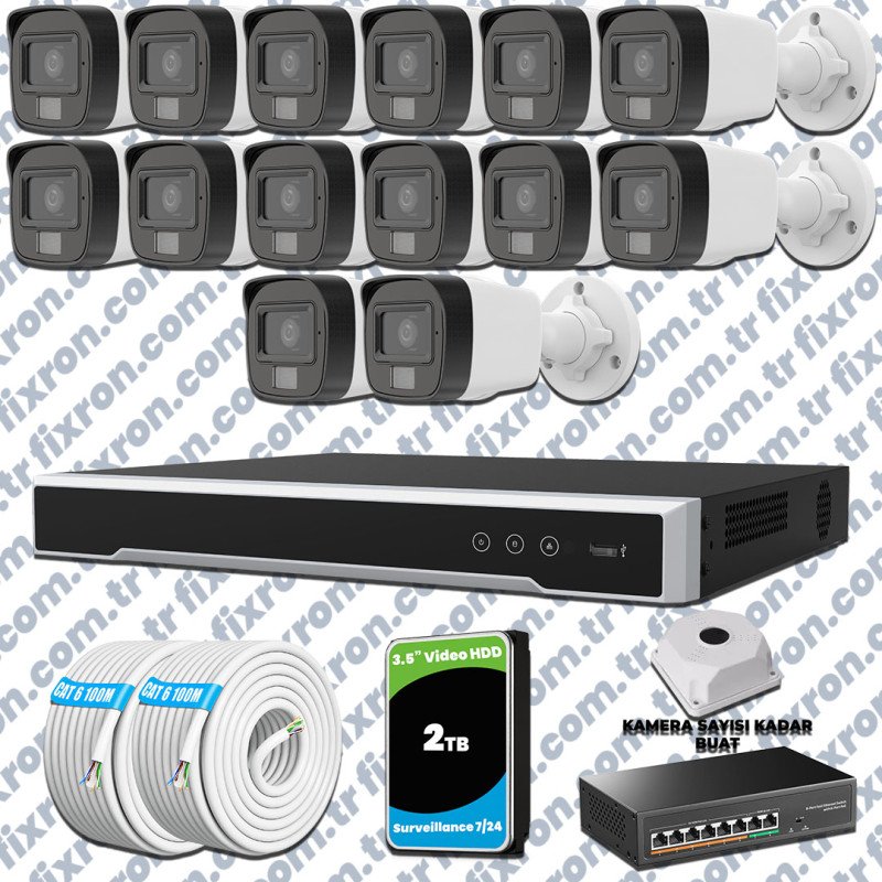 Hikvision 14’lü İP 4MP Güvenlik Kamerası Seti Colorvu Mikrofonlu Olay Anında Bildirim
