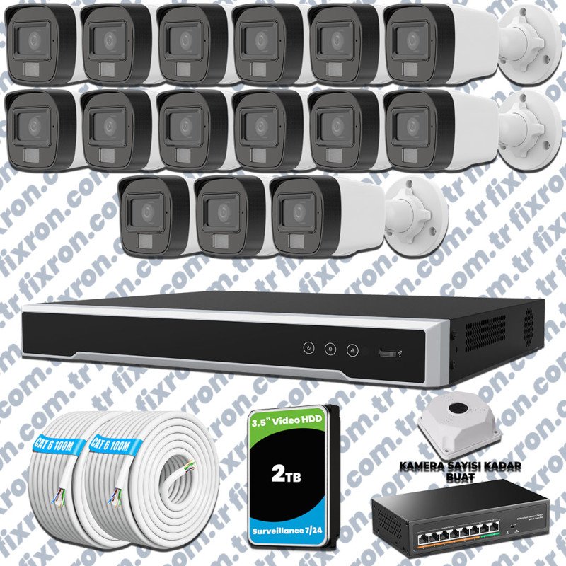 Hikvision 15’li İP 4MP Güvenlik Kamerası Seti Colorvu Mikrofonlu Olay Anında Bildirim