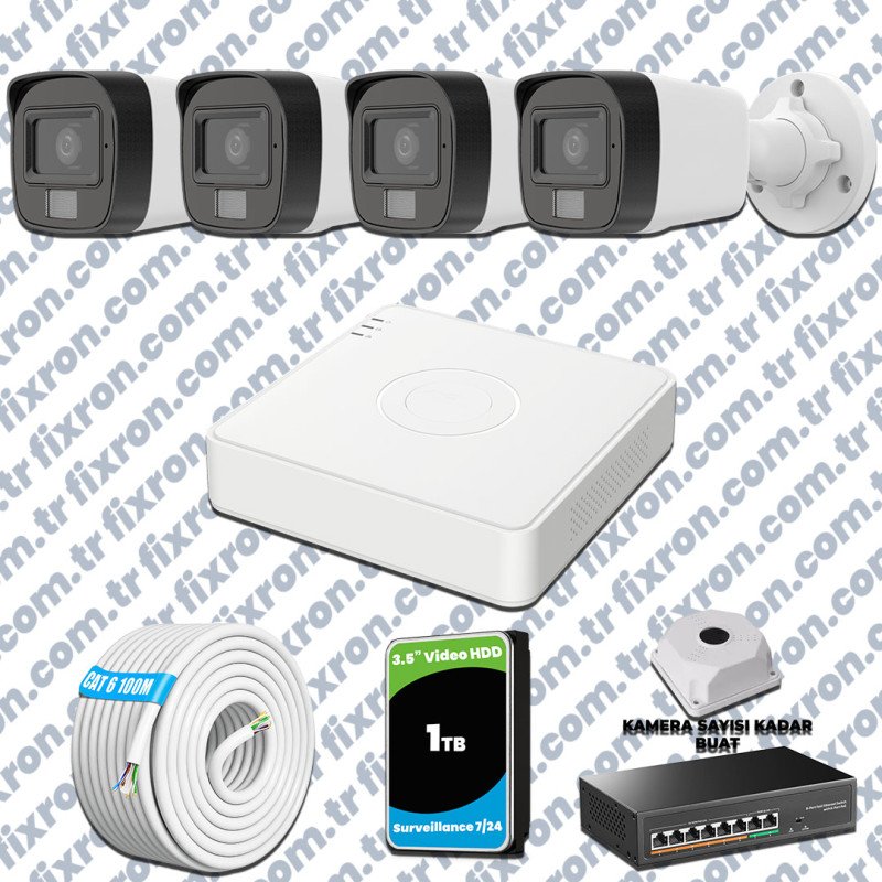 Hikvision 4’lü İP 4MP Güvenlik Kamerası Seti Colorvu Mikrofonlu Olay Anında Bildirim
