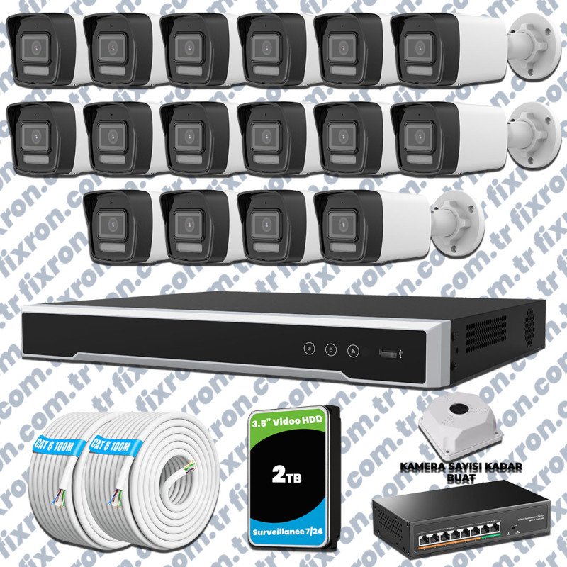 Hikvision 16 IP 4MP Hibrit ColorVu Güvenlik Kamerası Seti Olay Anında bildirim