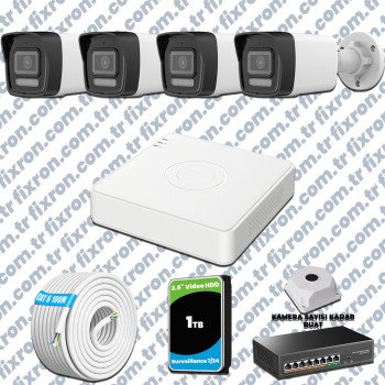 Hikvision 4 IP 4MP Hibrit ColorVu Güvenlik Kamerası Seti Olay Anında bildirim
