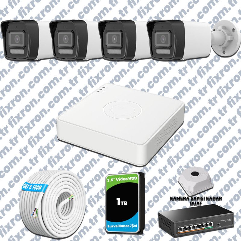 Hikvision 4 IP 4MP Hibrit ColorVu Güvenlik Kamerası Seti Olay Anında bildirim