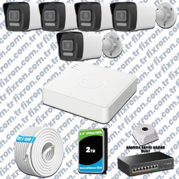 Hikvision 5 IP 4MP Hibrit ColorVu Güvenlik Kamerası Seti Olay Anında bildirim