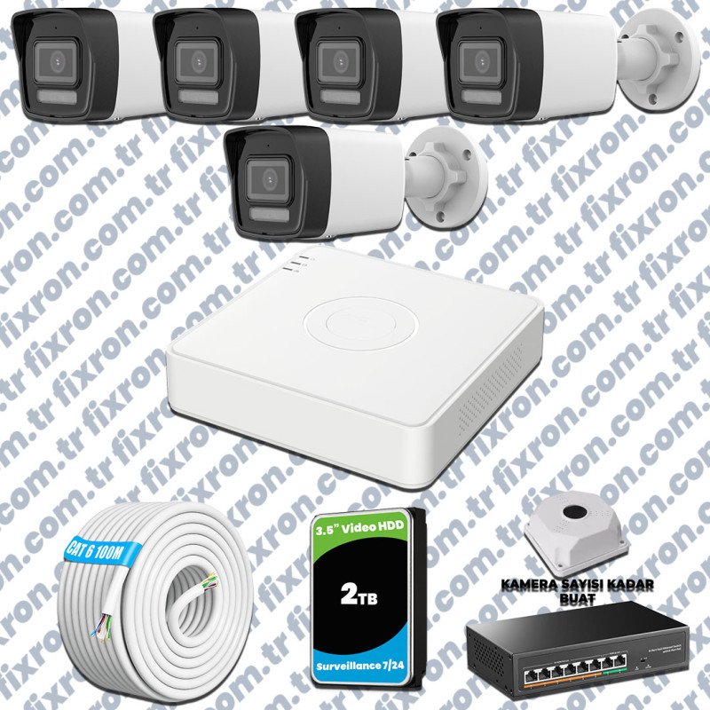 Hikvision 5 IP 4MP Hibrit ColorVu Güvenlik Kamerası Seti Olay Anında bildirim