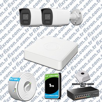 Hikvision 2 Kameralı 4MP IP Hibrit ColorVu Güvenlik Kamerası Mikrofonlu Olay Anında bildirim