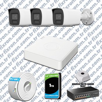 Hikvision 3 Kameralı 4MP IP Hibrit ColorVu Güvenlik Kamerası Mikrofonlu Olay Anında bildirim