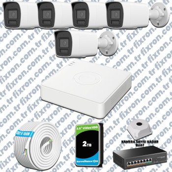 Hikvision 5 Kameralı 4MP IP Hibrit ColorVu Güvenlik Kamerası Mikrofonlu Olay Anında bildirim