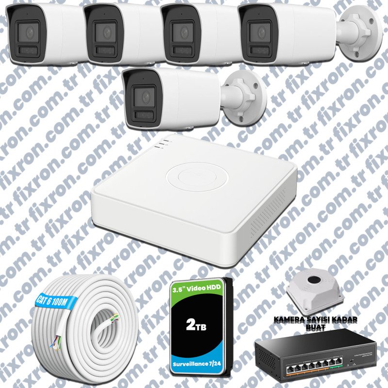 Hikvision 5 Kameralı 4MP IP Hibrit ColorVu Güvenlik Kamerası Mikrofonlu Olay Anında bildirim