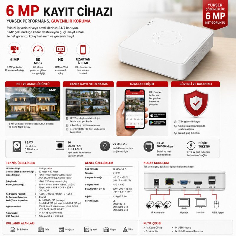 Hikvision 3 Kameralı 6MP IP ColorVu 3.0 Güvenlik Sistemi AI İnsan Araç Algılama Çift Yönlü Ses ve Işıklı Alarm