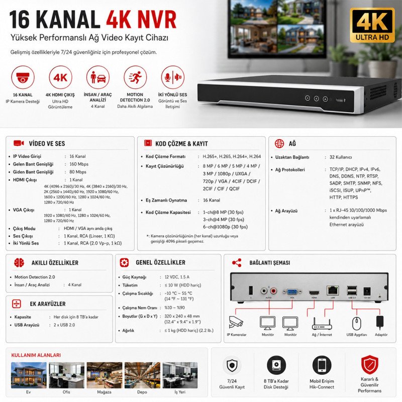 Hikvision 9 Kameralı 6MP IP ColorVu 3.0 Güvenlik Sistemi AI İnsan Araç Algılama Çift Yönlü Ses ve Işıklı Alarm