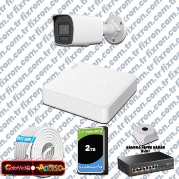 Hikvision 1 Kameralı 6MP IP ColorVu 3.0 Güvenlik Sistemi AI İnsan Araç Algılama Çift Yönlü Ses ve Işıklı Alarm