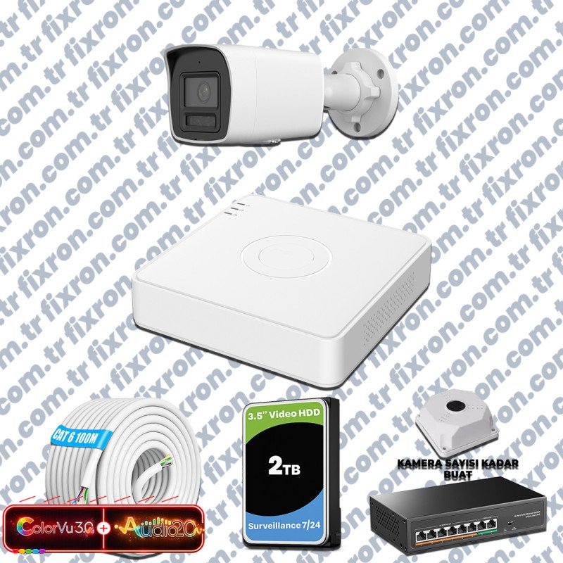 Hikvision 1 Kameralı 6MP IP ColorVu 3.0 Güvenlik Sistemi AI İnsan Araç Algılama Çift Yönlü Ses ve Işıklı Alarm