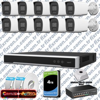 Hikvision 10 Kameralı 6MP IP ColorVu 3.0 Güvenlik Sistemi AI İnsan Araç Algılama Çift Yönlü Ses ve Işıklı Alarm